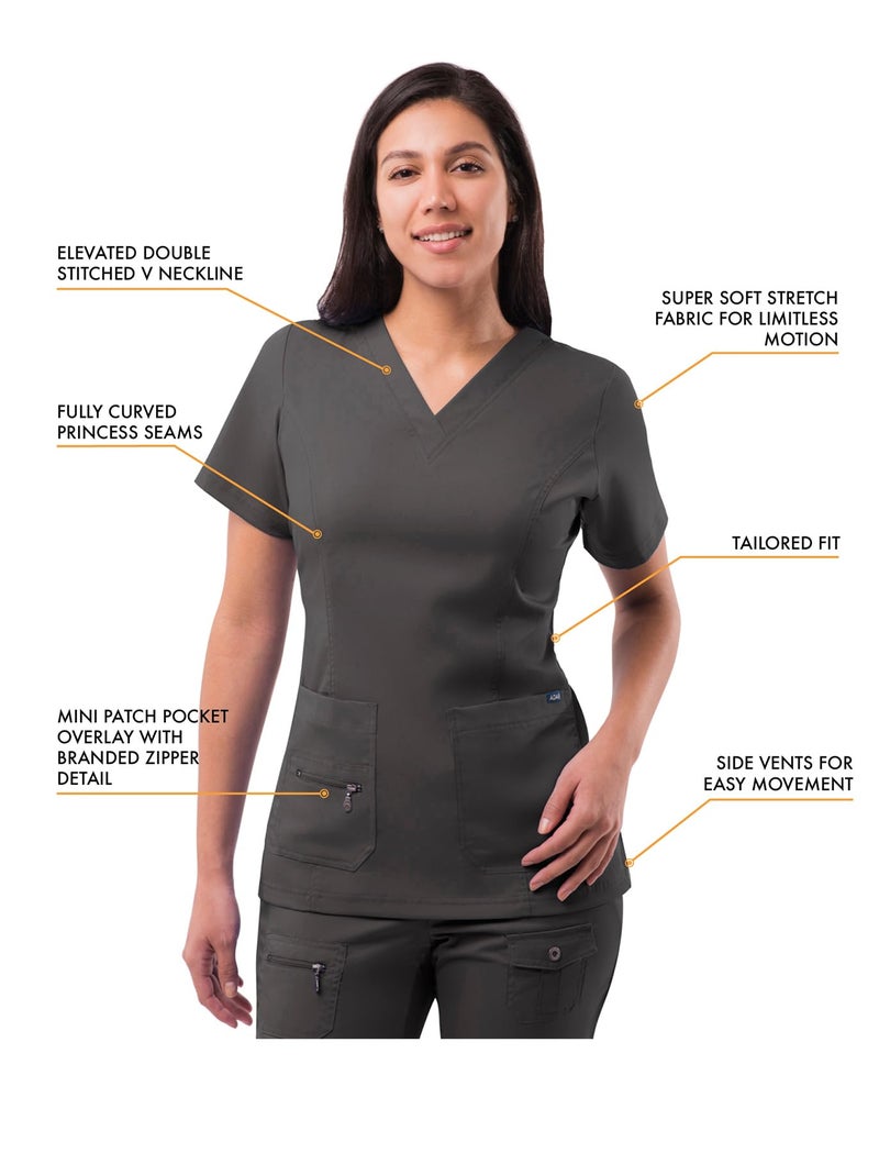 Adar Uniforms Pro Scrubs for Women - Elevated V-Neck Top - P4212 - Pewter - S - Image 3